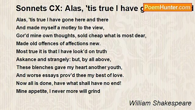 William Shakespeare - Sonnets CX: Alas, 'tis true I have gone here and there