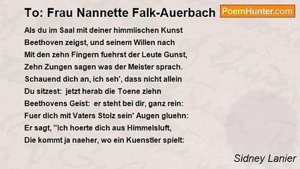 Sidney Lanier - To: Frau Nannette Falk-Auerbach