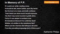 Katherine Philips - In Memory of F.P.