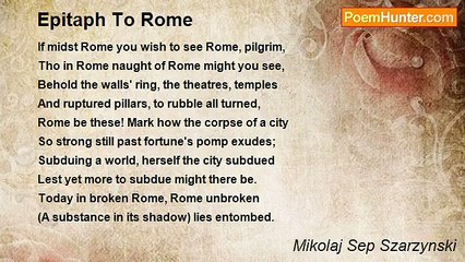 Mikolaj Sep Szarzynski - Epitaph To Rome