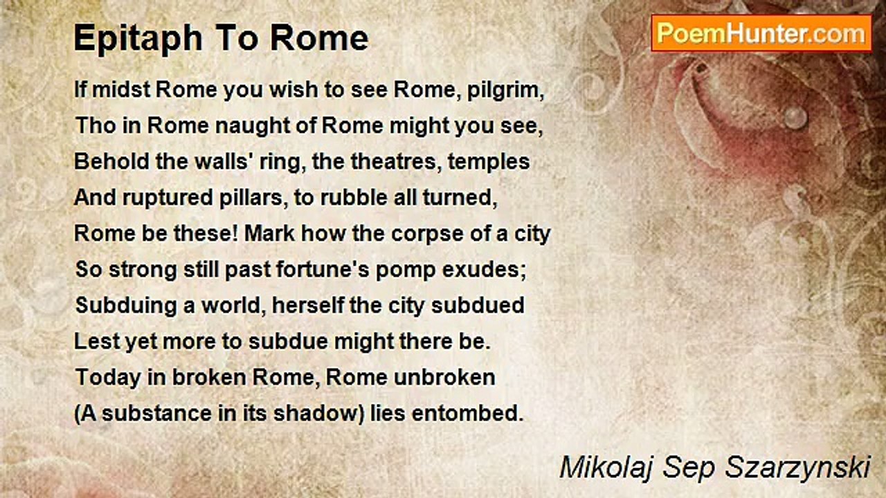 Mikolaj Sep Szarzynski - Epitaph To Rome