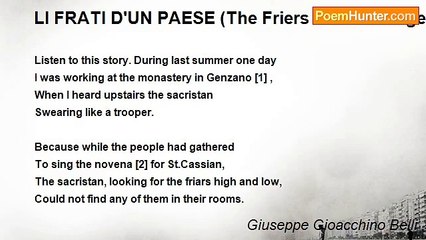 Giuseppe Gioacchino Belli - LI FRATI D'UN PAESE (The Friers of The Village)