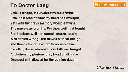 Charles Harpur - To Doctor Lang