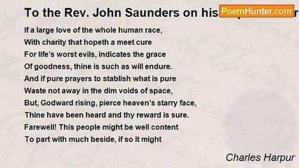 Charles Harpur - To the Rev. John Saunders on his Departure for England