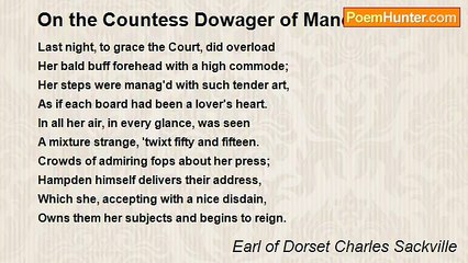 Earl of Dorset Charles Sackville - On the Countess Dowager of Manchester