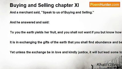 Khalil Gibran - Buying and Selling chapter XI