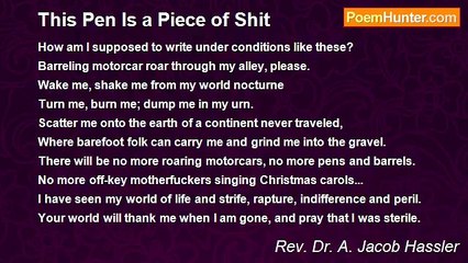 Rev. Dr. A. Jacob Hassler - This Pen Is a Piece of Shit