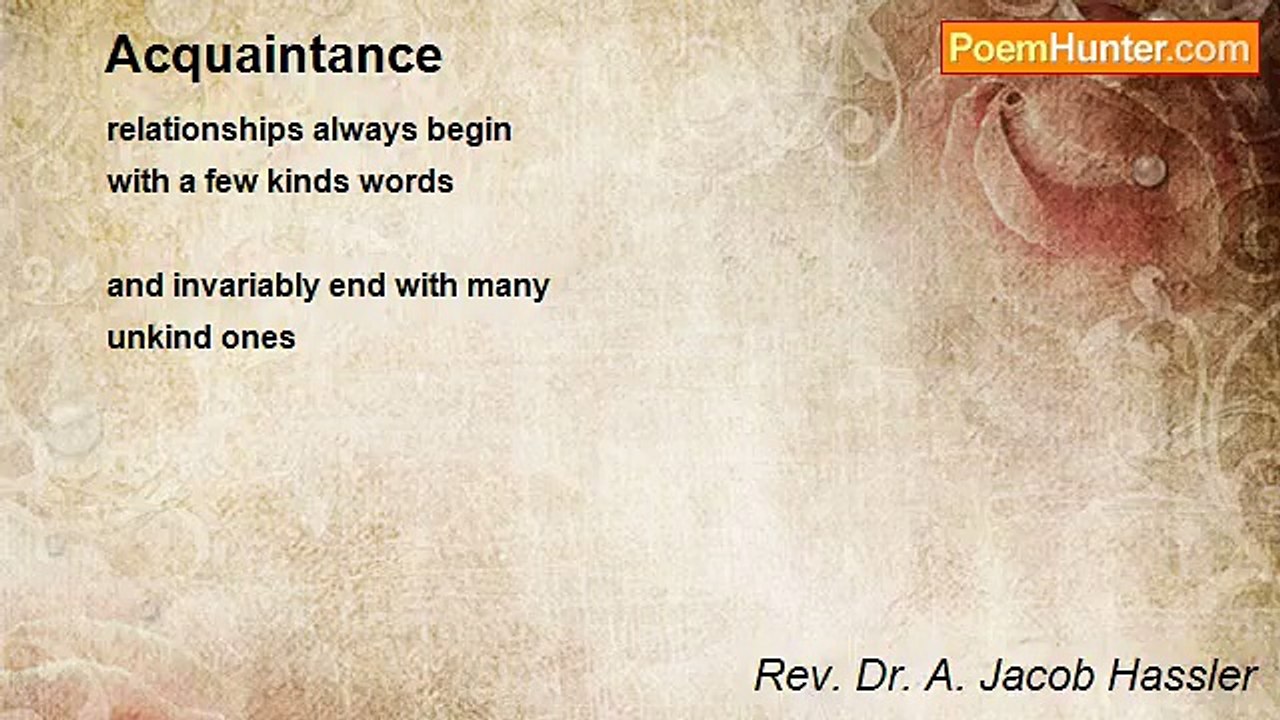 Rev. Dr. A. Jacob Hassler - Acquaintance