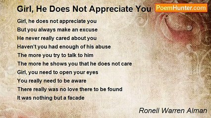 Ronell Warren Alman - Girl, He Does Not Appreciate You