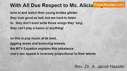 Rev. Dr. A. Jacob Hassler - With All Due Respect to Ms. Alicia Keys
