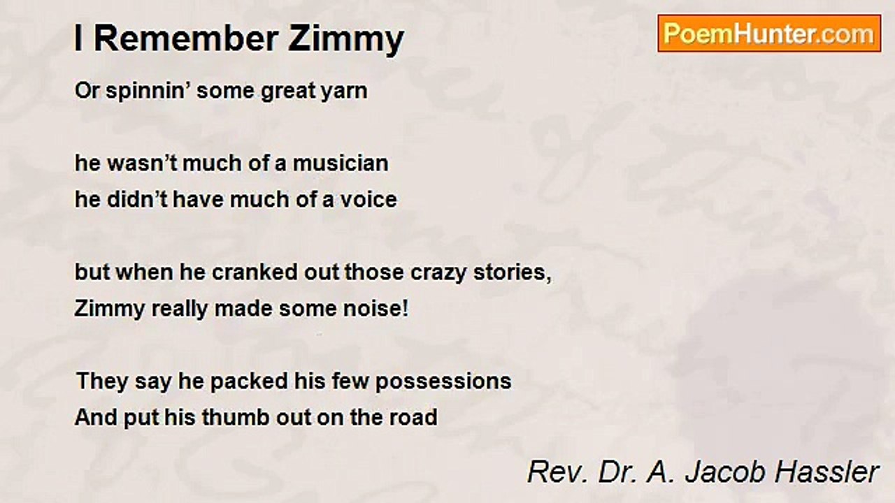 Rev. Dr. A. Jacob Hassler - I Remember Zimmy