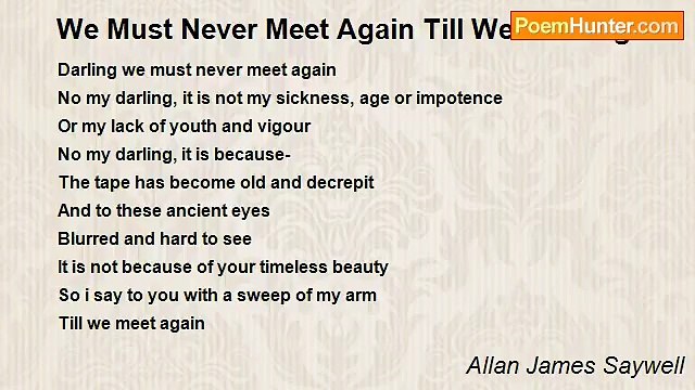 Allan James Saywell - We Must Never Meet Again Till We Meet Again