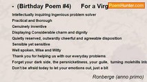Ronberge (anno primo) - -  (Birthday Poem #4)      For a Virgo