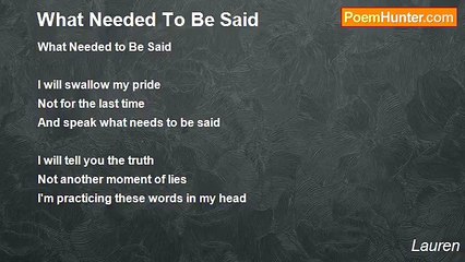 Lauren - What Needed To Be Said