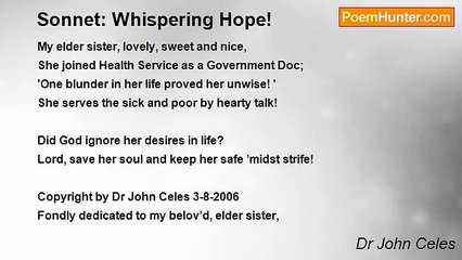 Dr John Celes - Sonnet: Whispering Hope!