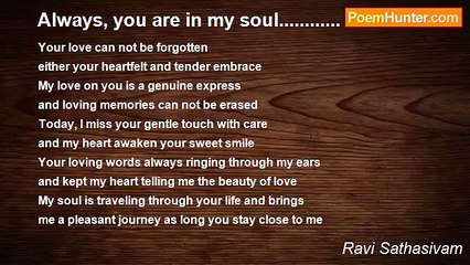 Ravi Sathasivam - Always, you are in my soul............