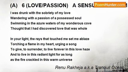 Renu Rakheja a.k.a Tranquil Ocean - (A)   6 (LOVE/PASSION)   A SENSUOUS DREAM