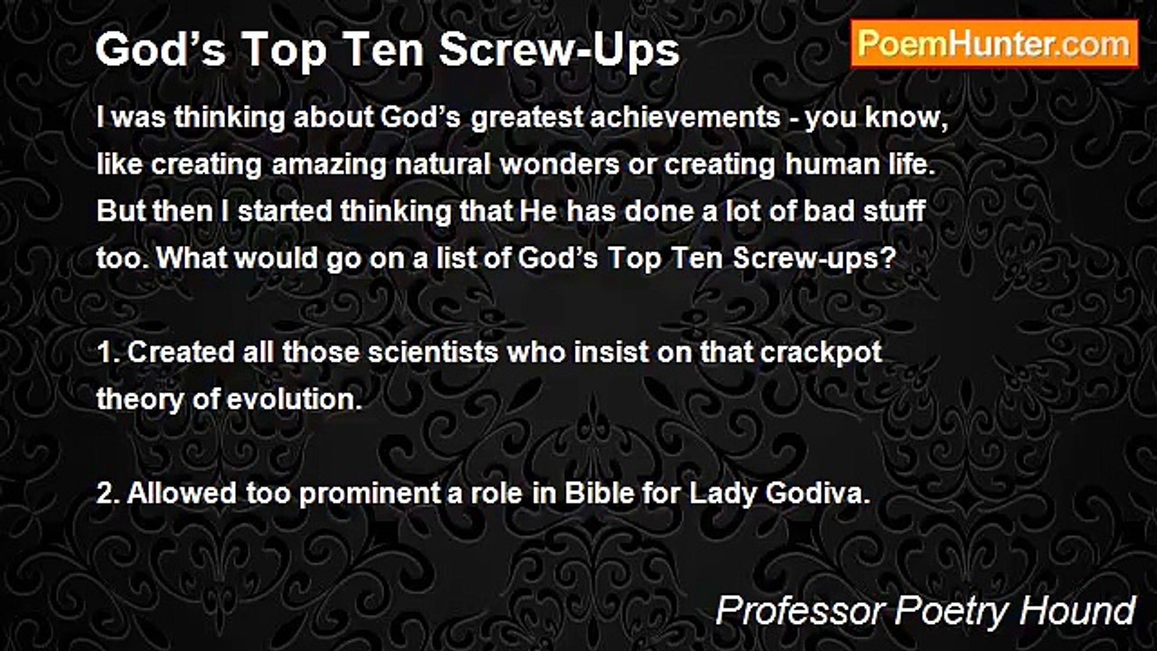 Professor Poetry Hound - God’s Top Ten Screw-Ups