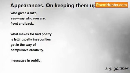 s./j. goldner - Appearances, On keeping them up