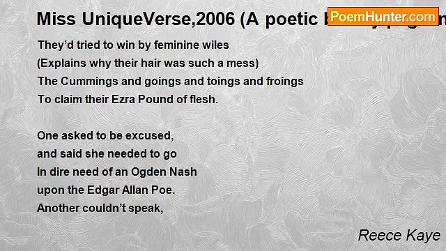 Reece Kaye - Miss UniqueVerse,2006 (A poetic beauty pageant in the mix)