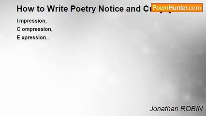 Jonathan ROBIN - How to Write Poetry Notice and Cut [N]Ice