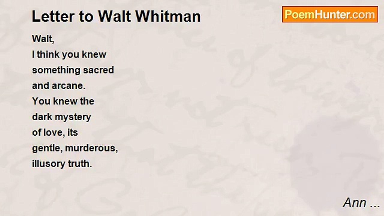 Ann ... - Letter to Walt Whitman
