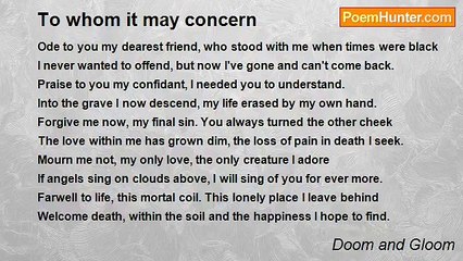 Doom and Gloom - To whom it may concern