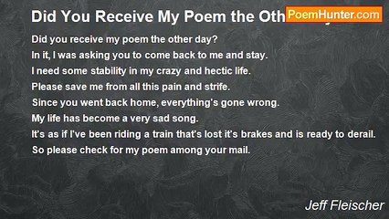 Jeff Fleischer - Did You Receive My Poem the Other Day?