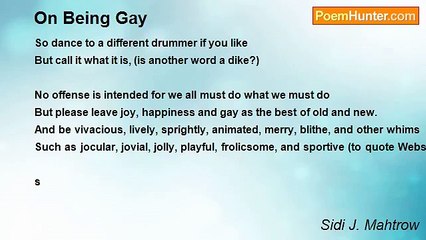 Sidi J. Mahtrow - On Being Gay