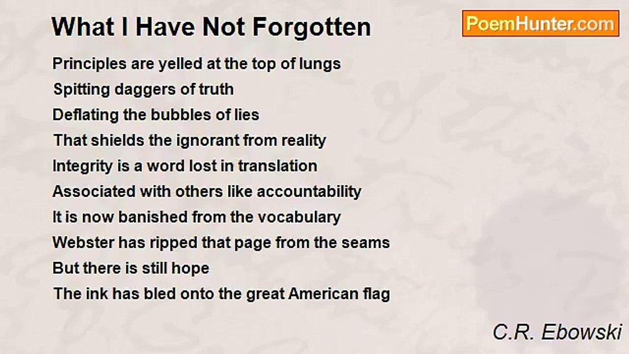 C.R. Ebowski - What I Have Not Forgotten