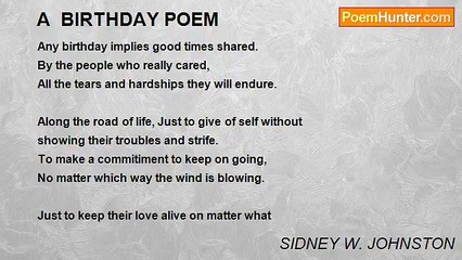 SIDNEY W. JOHNSTON - A  BIRTHDAY POEM