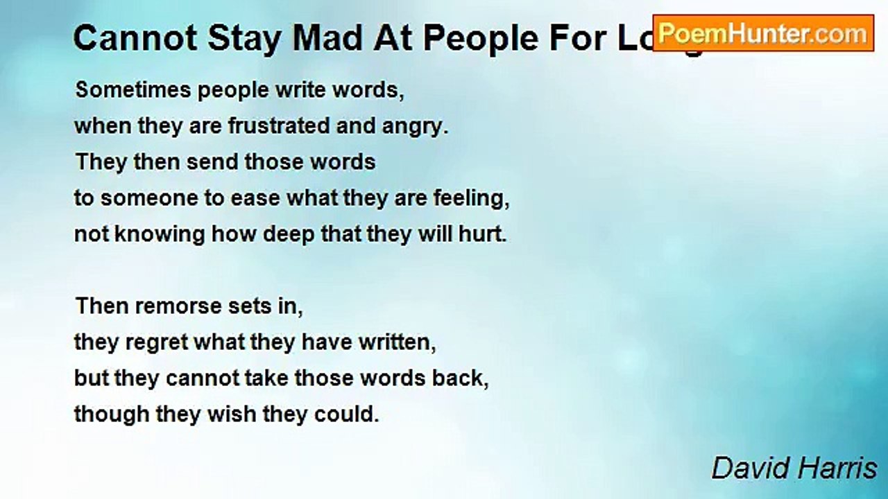 David Harris - Cannot Stay Mad At People For Long