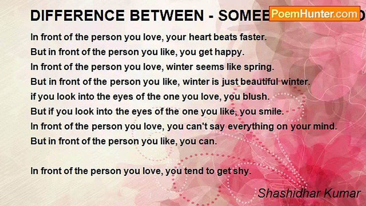 Shashidhar Kumar - DIFFERENCE BETWEEN - SOMEBODY YOU LOVE  & SOMEBODY YOU LIKE