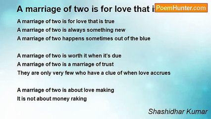 Shashidhar Kumar - A marriage of two is for love that is true...