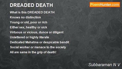 Subbaraman N V - DREADED DEATH