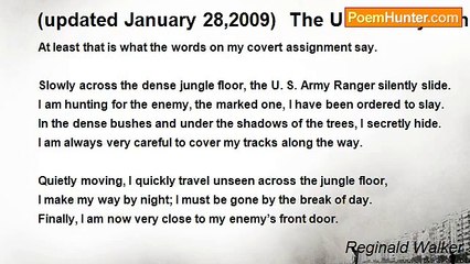 Reginald Walker - (updated January 28,2009)  The U. S. Army Ranger, a poetic series, The Journey Begins 3