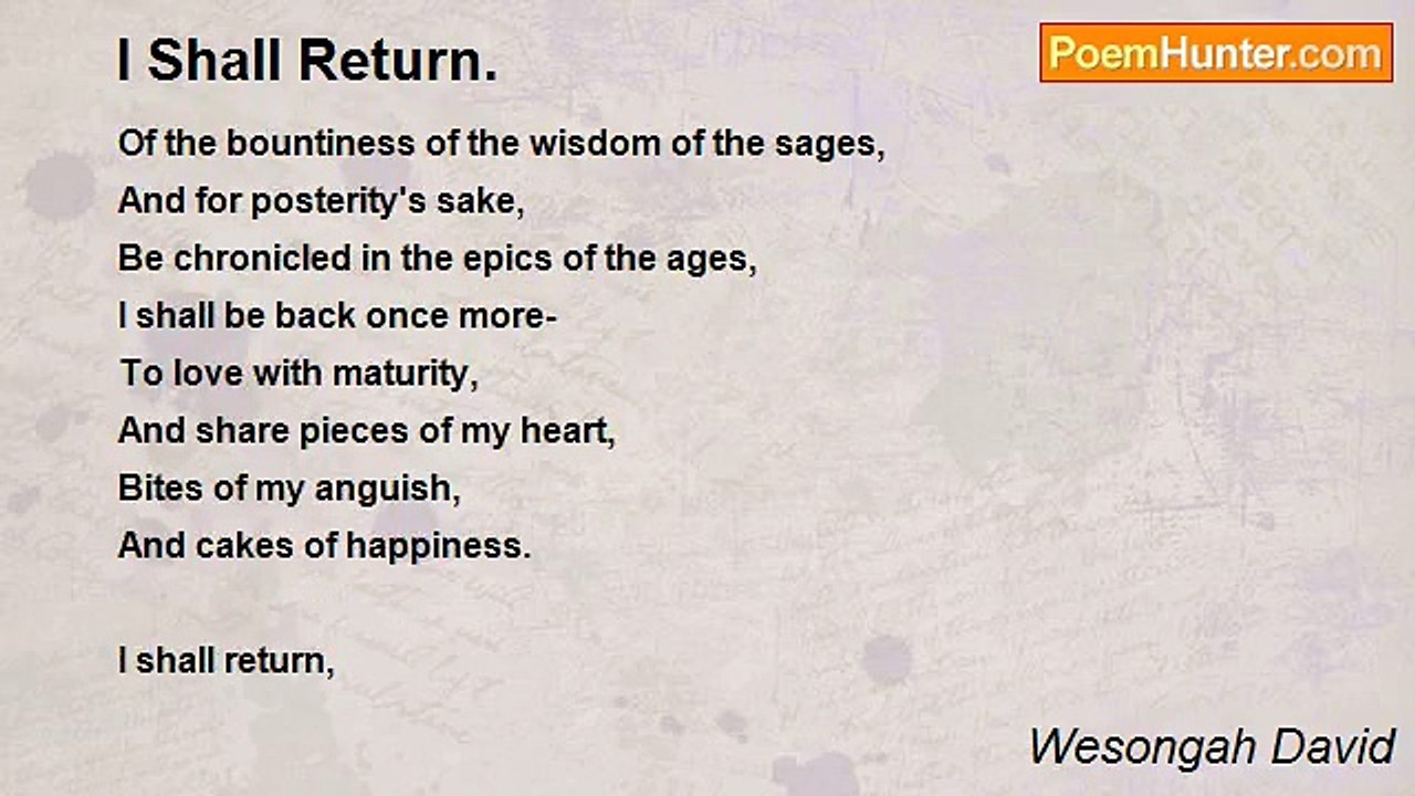 Wesongah David - I Shall Return.