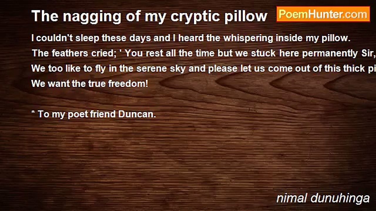 nimal dunuhinga - The nagging of my cryptic pillow