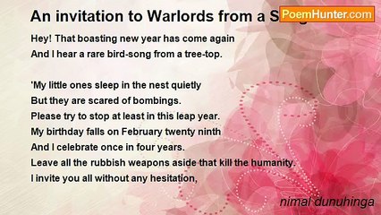 nimal dunuhinga - An invitation to Warlords from a Songbird