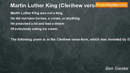 Ben Gieske - Martin Luther King (Clerihew verse-form)