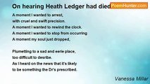 Vanessa Millar - On hearing Heath Ledger had died