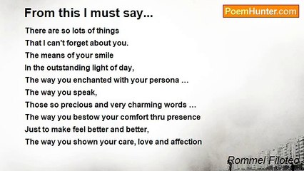 Rommel Filoteo - From this I must say...