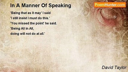 David Taylor - In A Manner Of Speaking