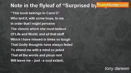 tony darwen - Note in the flyleaf of “Surprised by Joy”