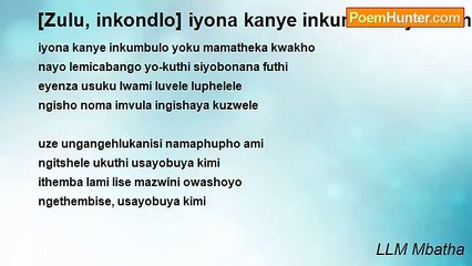 LLM Mbatha - [Zulu, inkondlo] iyona kanye inkumbulo yoku mamatheka kwakho