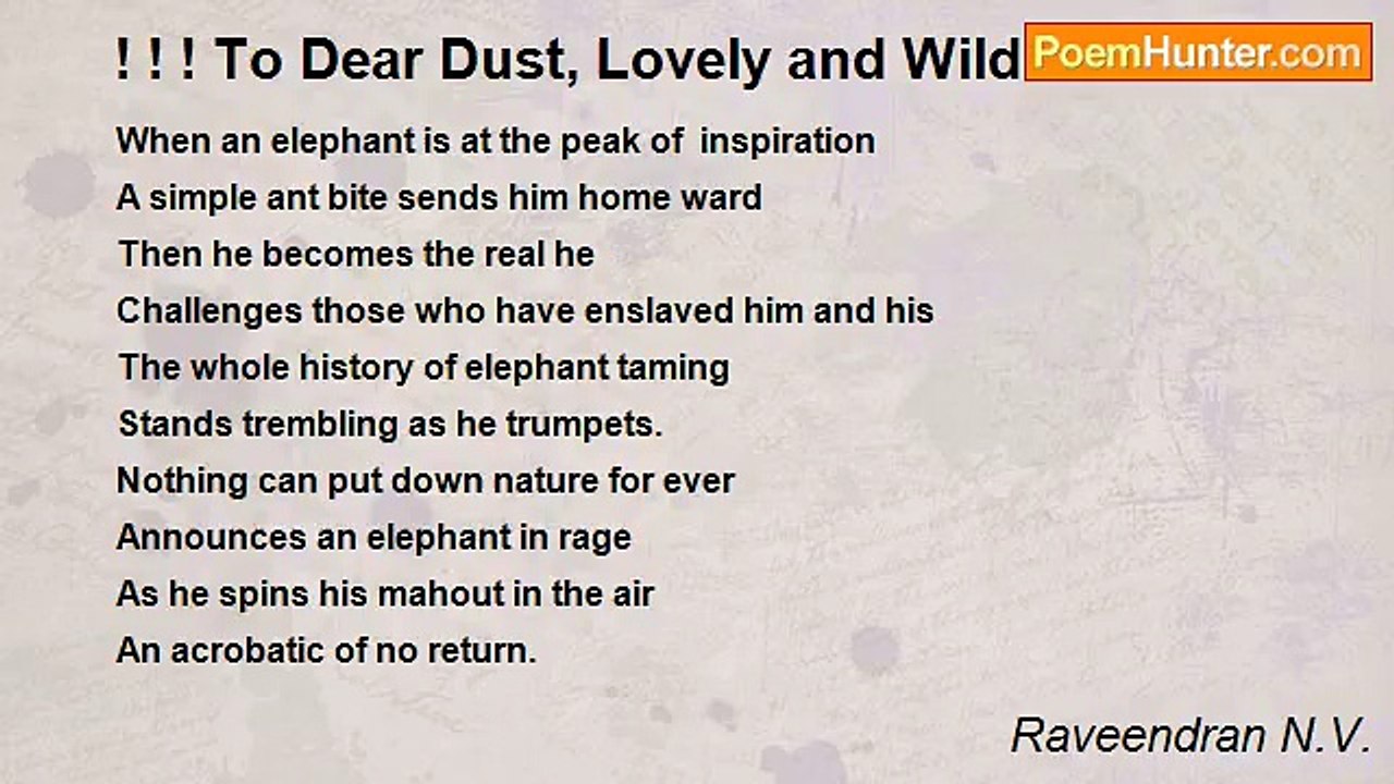 Raveendran N.V. - ! ! ! To Dear Dust, Lovely and Wild