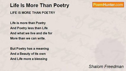 Shalom Freedman - Life Is More Than Poetry