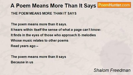 Shalom Freedman - A Poem Means More Than It Says
