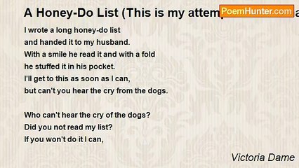 Victoria Dame - A Honey-Do List (This is my attempt at a Sestina)