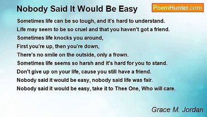 Grace M. Jordan - Nobody Said It Would Be Easy